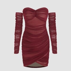 Ruched Wrap Tube Mini with detachable sleeves